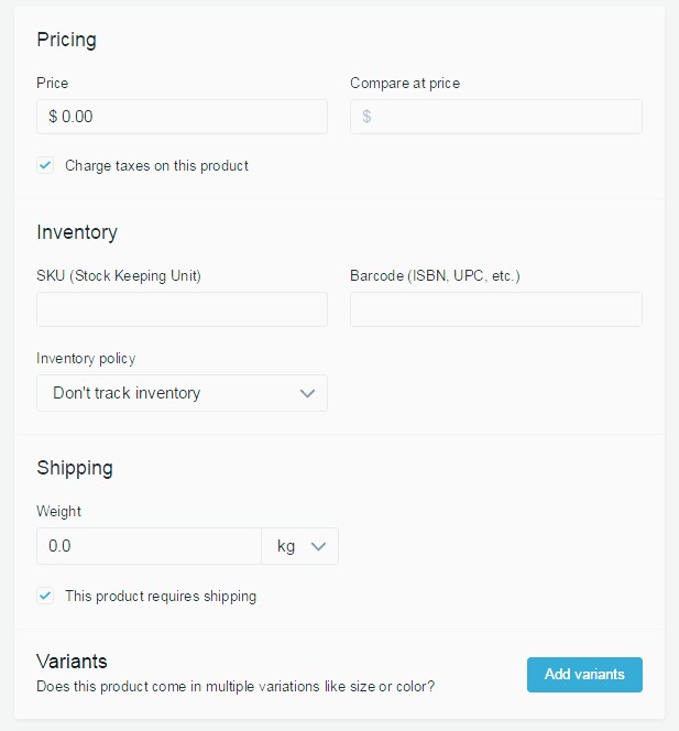 adding price to shopify products 