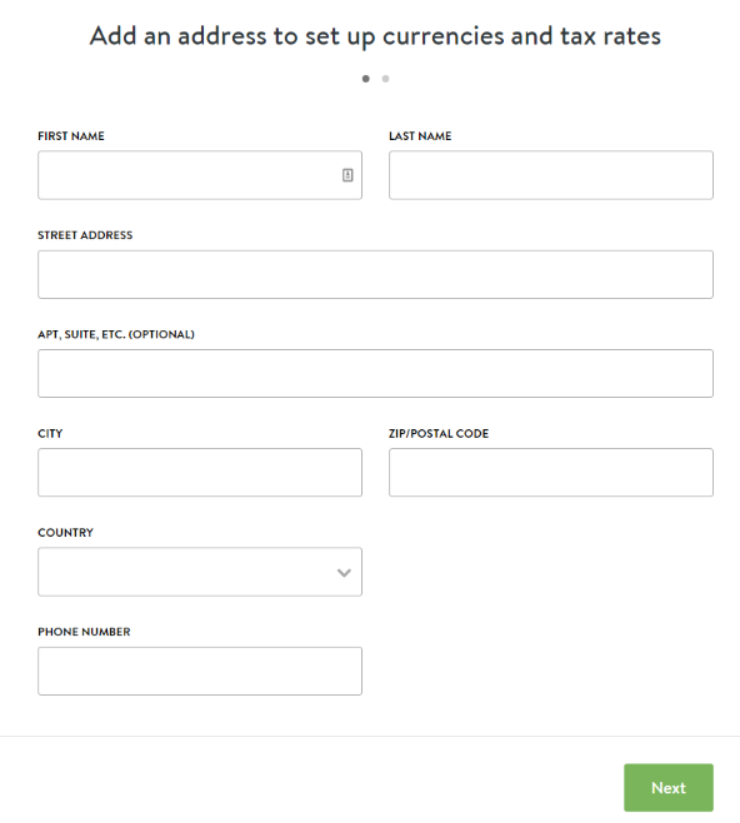 shopify contact address sign up form