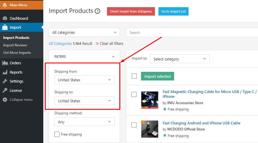 using alidropship to change your shipping location on aliexpress