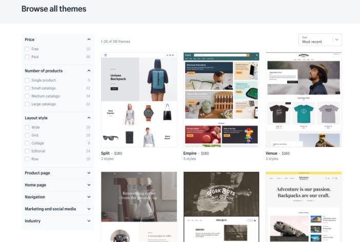 shopify themes and template