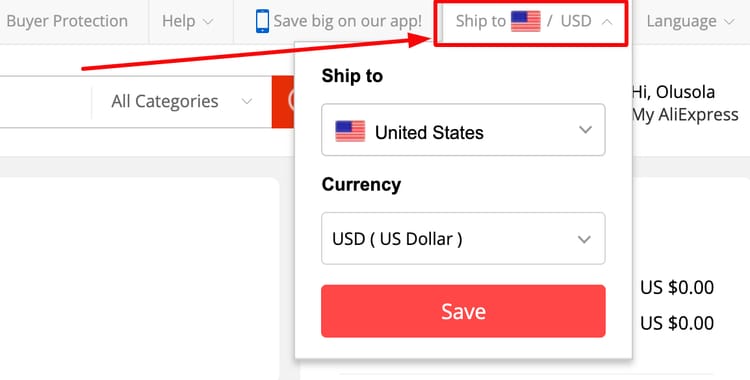 switching to ship to us to find suppliers that accept paypal on aliexpress