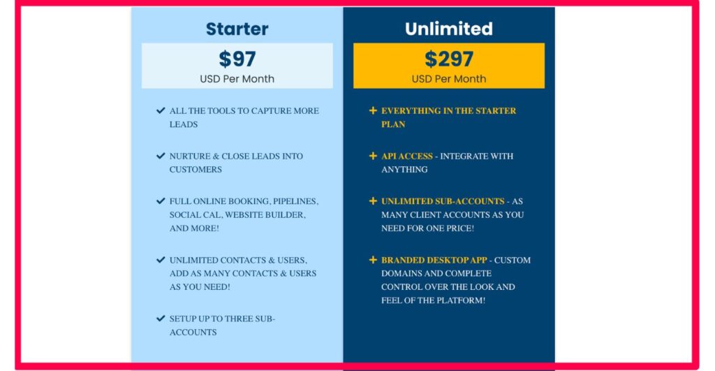 GoHighLevel Starter vs Unlimited